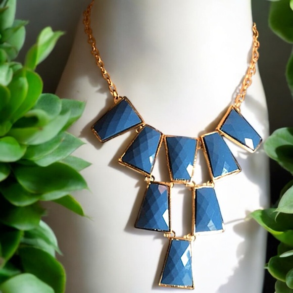 Funky Cobalt Blue Square Statement Necklace & Earring Set - Picture 7 of 16